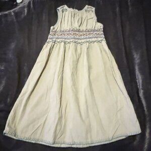 Vintage Y2K Baby Gap Sleeveless Tan Beige Corduroy Smocked Embroidered Dress 4T